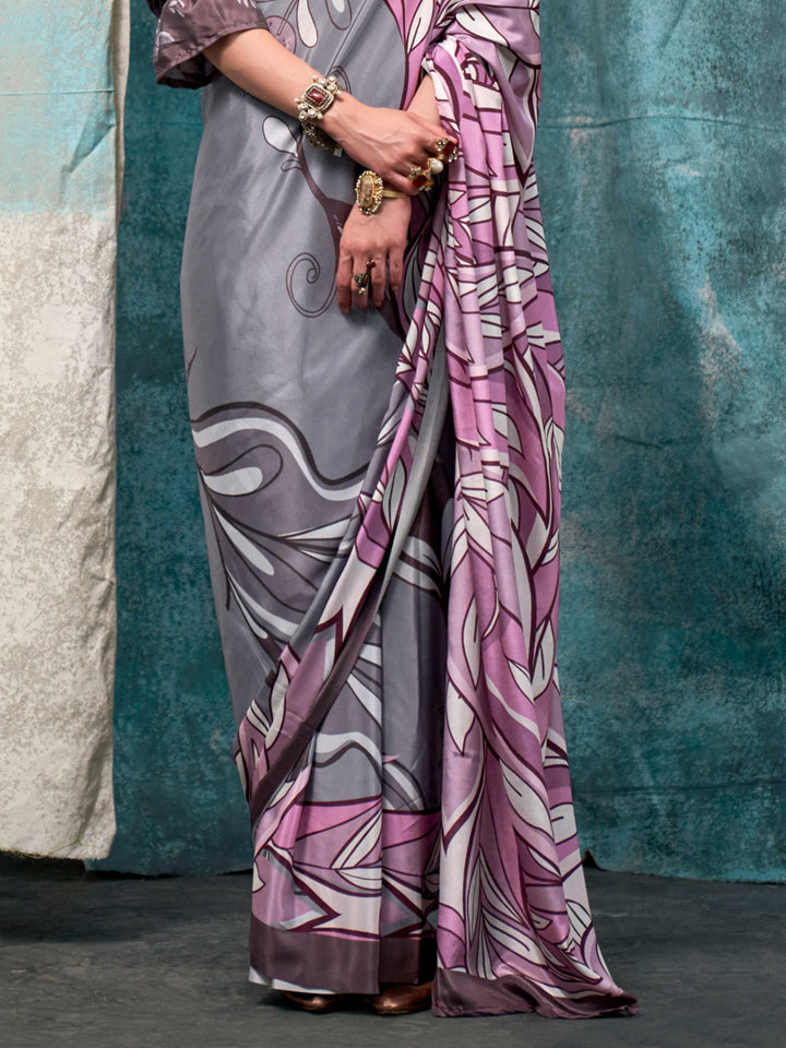 Elegant Lavender Crepe Silk Saree with Kalamkari Prints