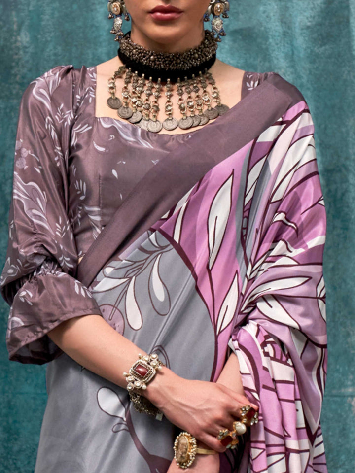Elegant Lavender Crepe Silk Saree with Kalamkari Prints