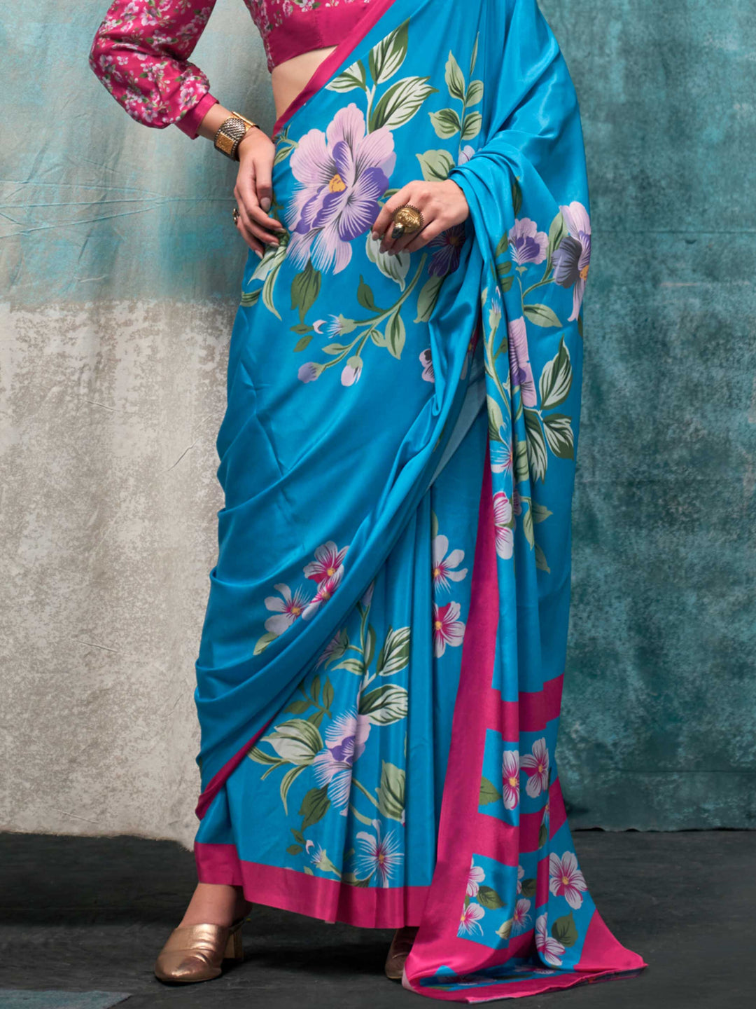 Classic Turquoise Blue Crepe Silk Saree