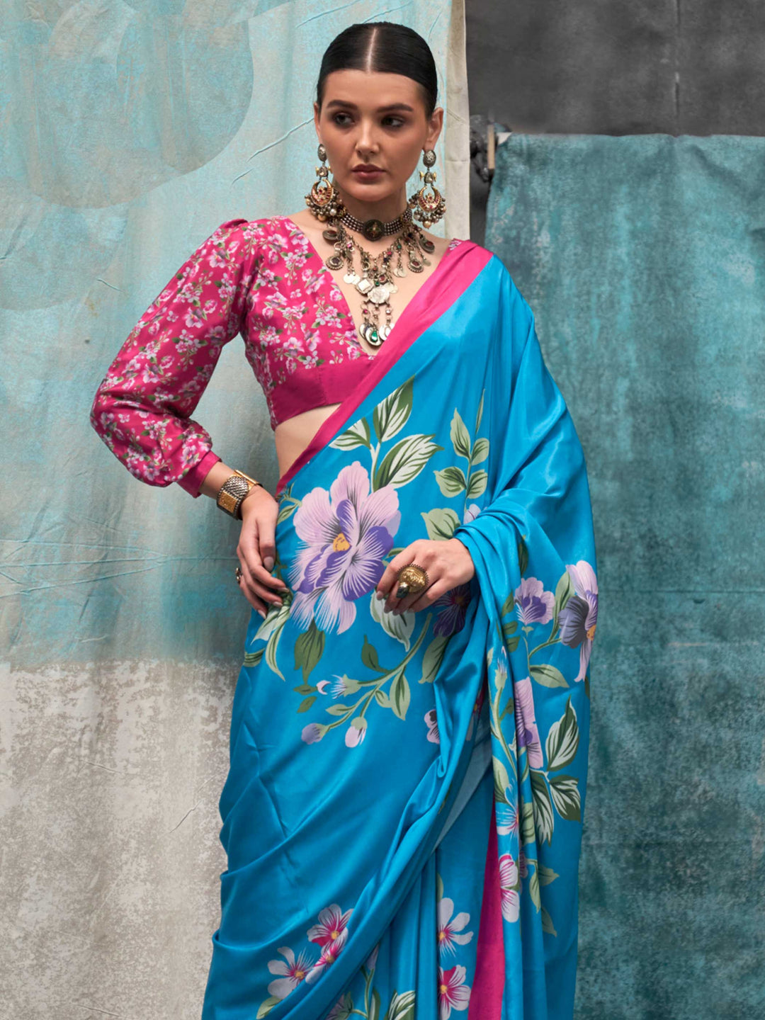 Classic Turquoise Blue Crepe Silk Saree