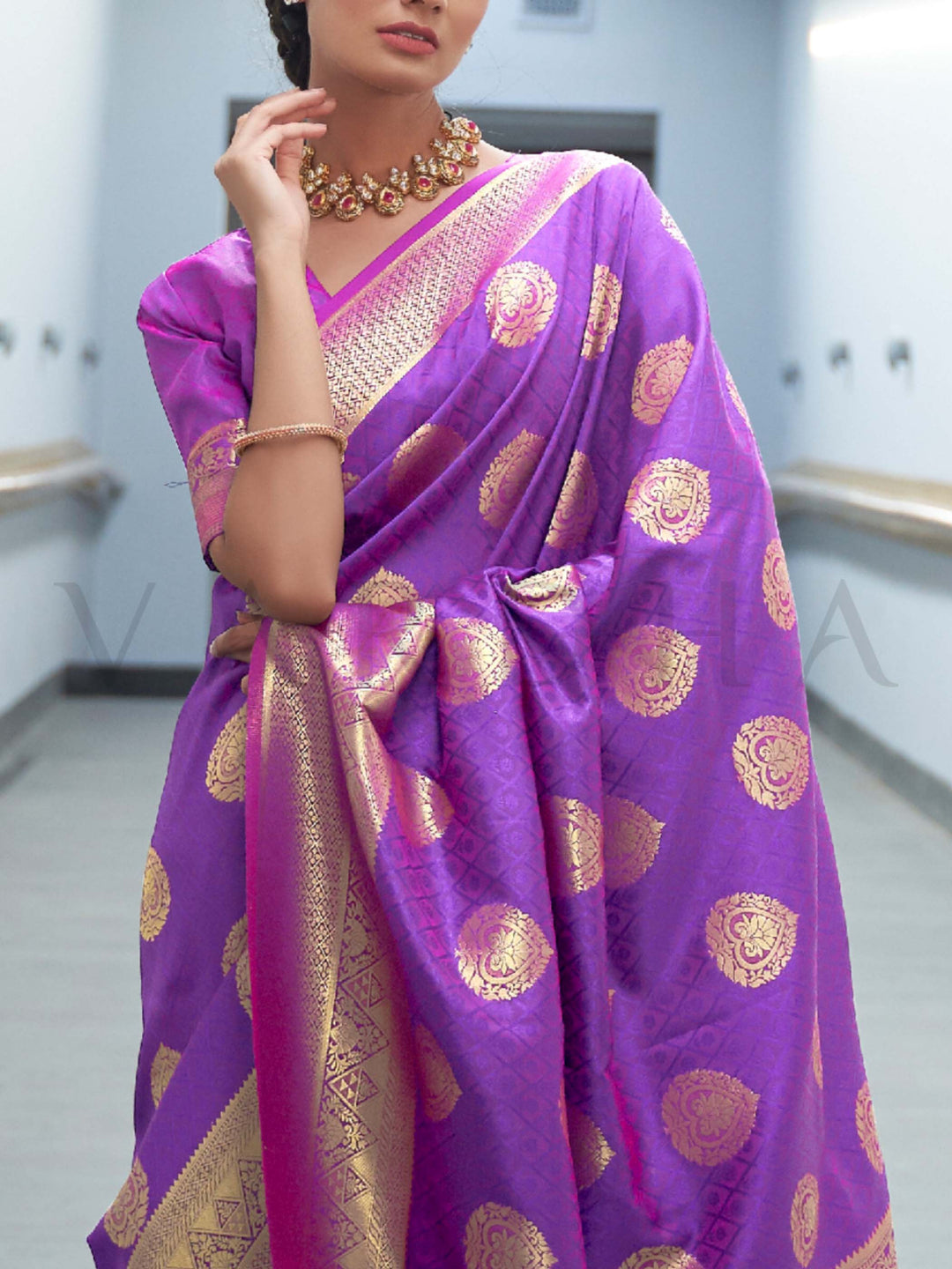 This Royal Purple–Rani Pink Satin Silk saree is crafted with intricate woven zari accents, ideal for receptions, festive wear, and ethnic elegance. A timeless drape with regal charm. SKU 179001. This Royal Purple–Rani Pink Satin Silk saree is crafted with intricate woven zari accents, ideal for receptions, festive wear, and ethnic elegance. A timeless drape with regal charm. SKU 179001.