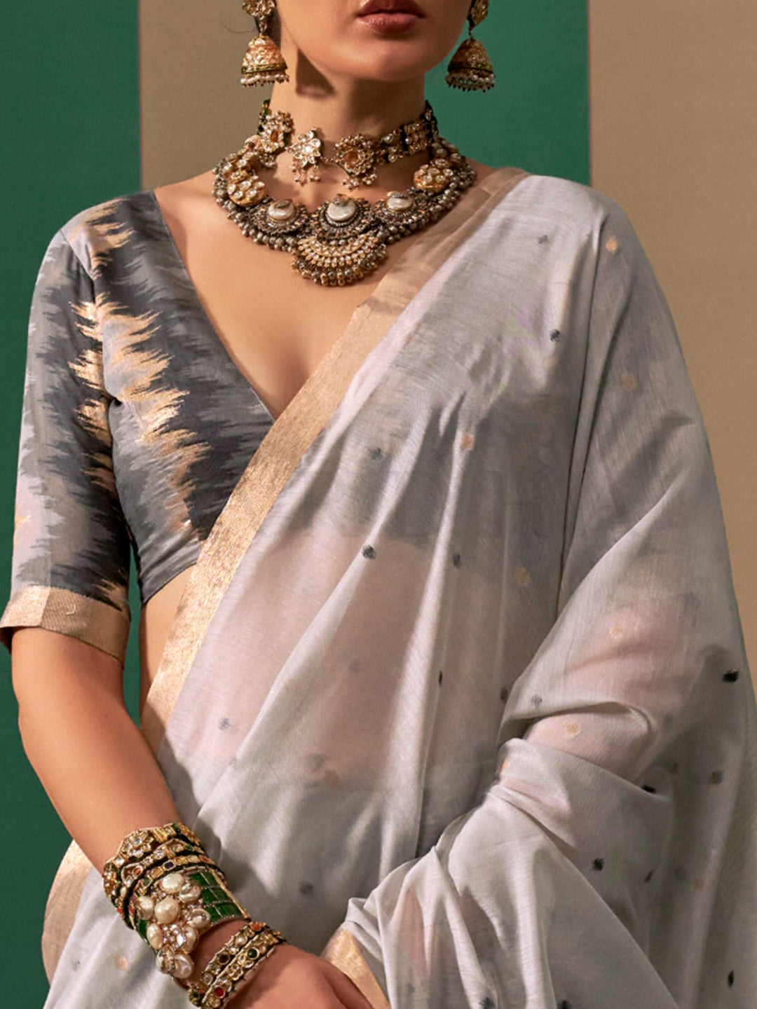 Blue-Charcoal Woven Cotton Spun Saree