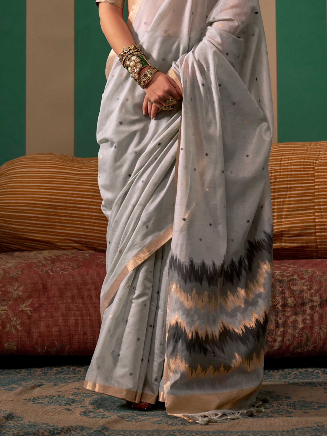 Blue-Charcoal Woven Cotton Spun Saree