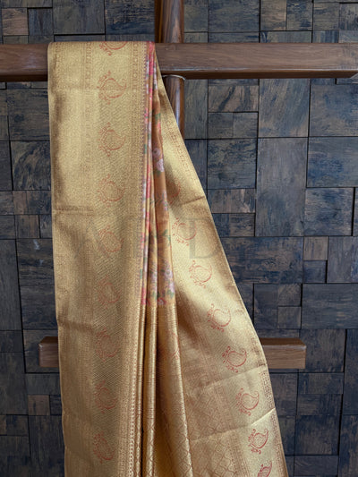 Gold Kanjivaram Silk Saree with Multicolor Floral Jaal