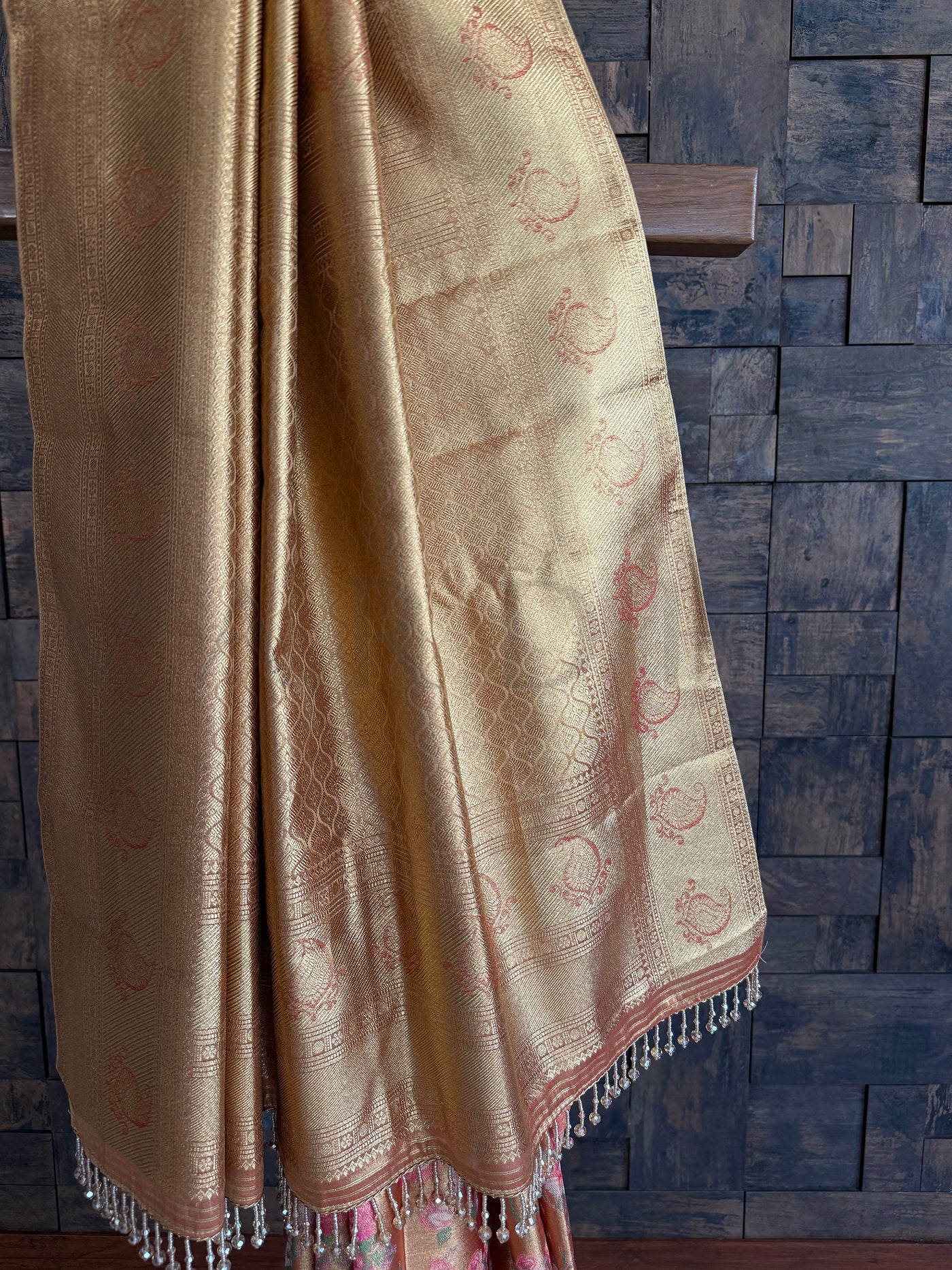 Gold Kanjivaram Silk Saree with Multicolor Floral Jaal