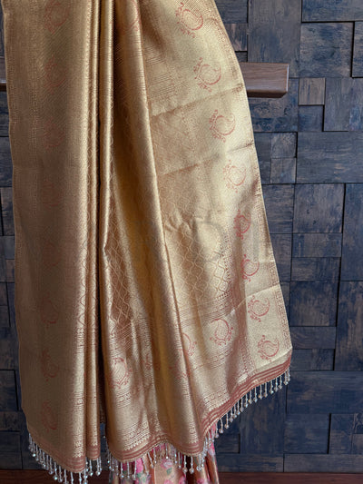Gold Kanjivaram Silk Saree with Multicolor Floral Jaal