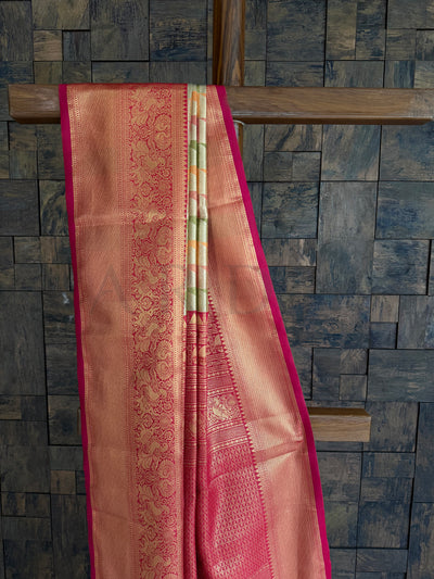 Gold Kanjivaram Silk Saree with Pink Zari Border