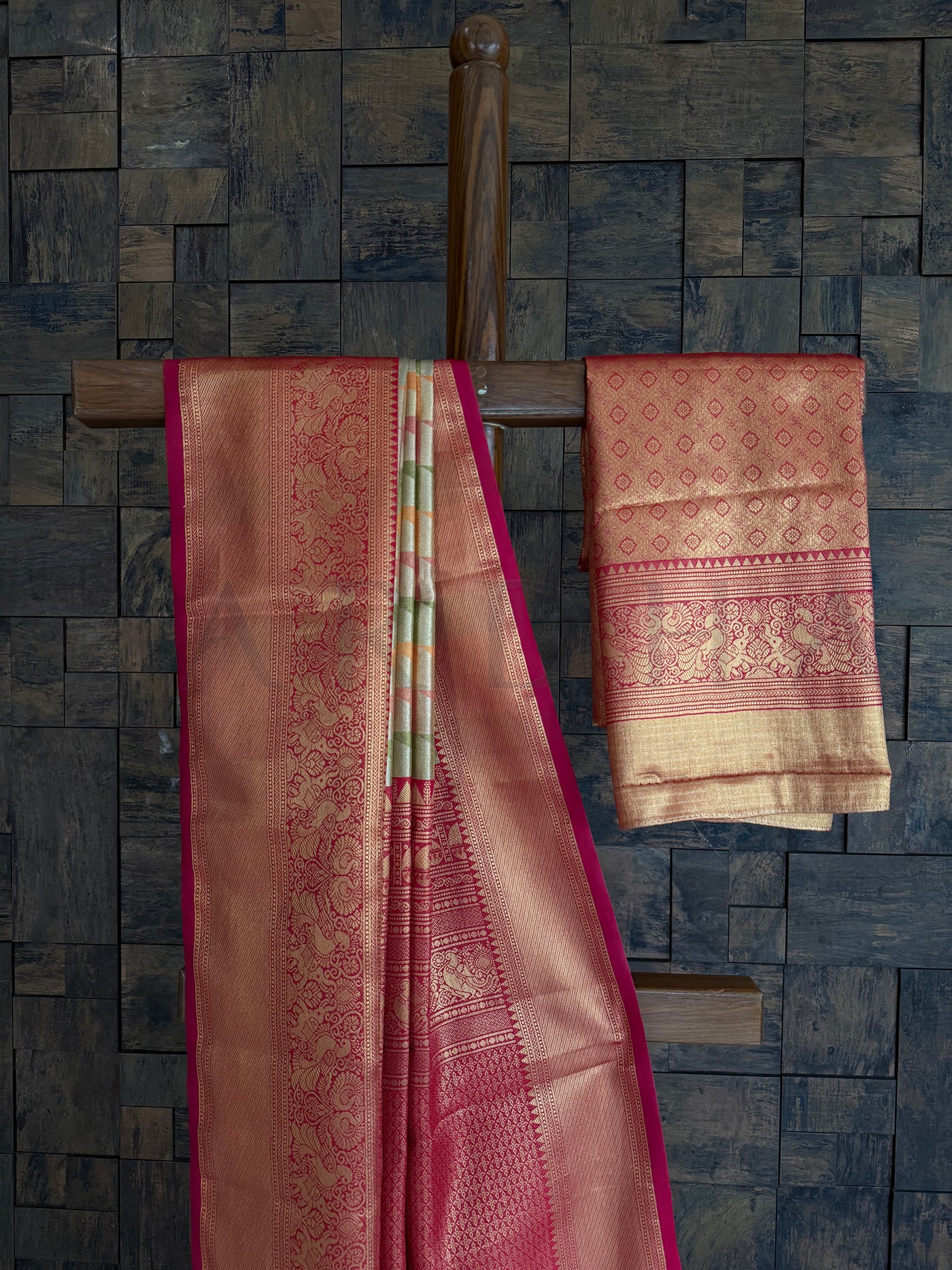 Gold Kanjivaram Silk Saree with Pink Zari Border