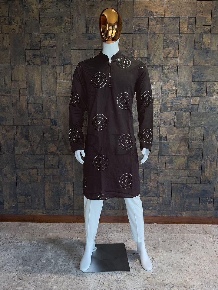 Black Embroidered Kurta with Thread and Mirror Work