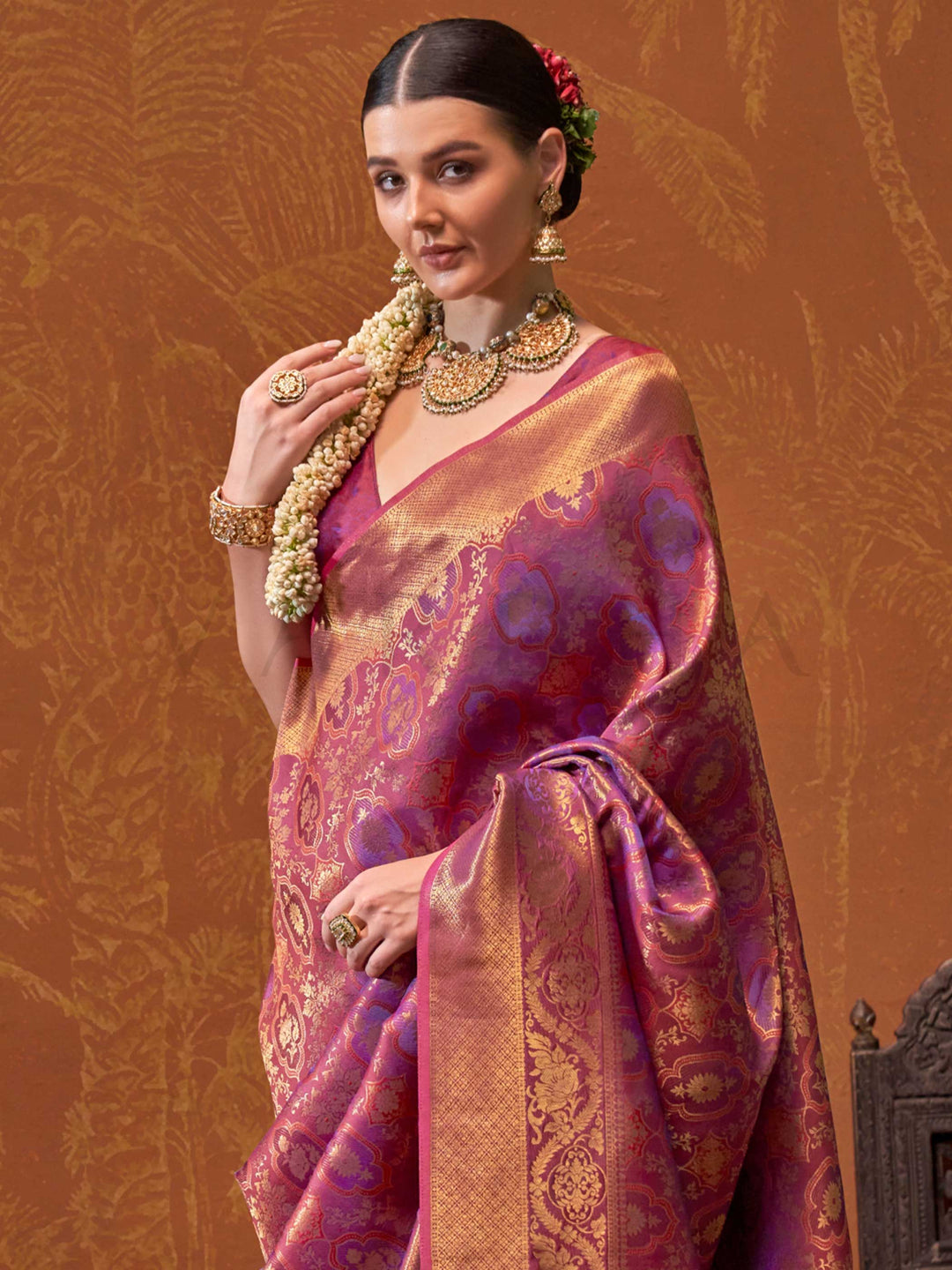 Magenta Kanjivaram Silk Saree with Woven Zari Work