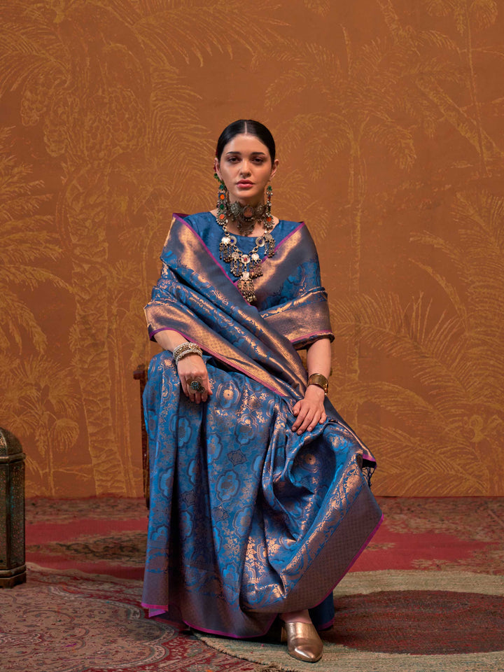 Royal Blue Kanjivaram Silk Saree with Woven Zari Work