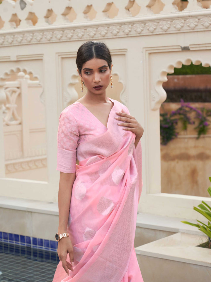 linen saree floral design saree summer wedding saree haldi outfit ideas breathable saree lightweight festive saree zari woven saree soft linen drape pastel saree for haldi elegant linen pallu ethnic linen saree traditional woven saree pooja outfit saree pastel color saree day function saree haldi look saree brunch saree festive linen saree stylish linen saree 2025 wedding trends