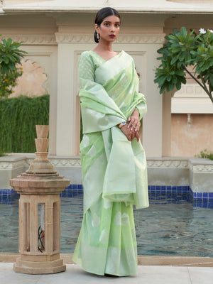 This Pista Green–Silver Linen saree features refined woven floral motifs, perfect for haldi mornings, pooja rituals, and cultural celebrations. Crafted for breathable elegance and timeless grace. SKU 216004. This Pista Green–Silver Linen saree features refined woven floral motifs, perfect for haldi mornings, pooja rituals, and cultural celebrations. Crafted for breathable elegance and timeless grace. SKU 216004.