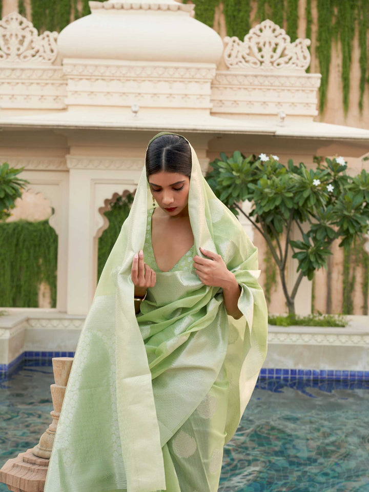 This Pista Green–Silver Linen saree features refined woven floral motifs, perfect for haldi mornings, pooja rituals, and cultural celebrations. Crafted for breathable elegance and timeless grace. SKU 216004. This Pista Green–Silver Linen saree features refined woven floral motifs, perfect for haldi mornings, pooja rituals, and cultural celebrations. Crafted for breathable elegance and timeless grace. SKU 216004.