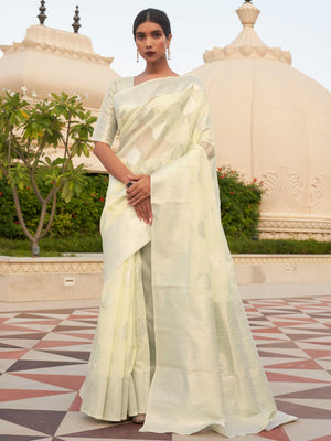 This Ivory White–Silver Linen saree features refined woven floral motifs, perfect for haldi mornings, pooja rituals, and cultural celebrations. Crafted for breathable elegance and timeless grace. SKU 216006. This Ivory White–Silver Linen saree features refined woven floral motifs, perfect for haldi mornings, pooja rituals, and cultural celebrations. Crafted for breathable elegance and timeless grace. SKU 216006.