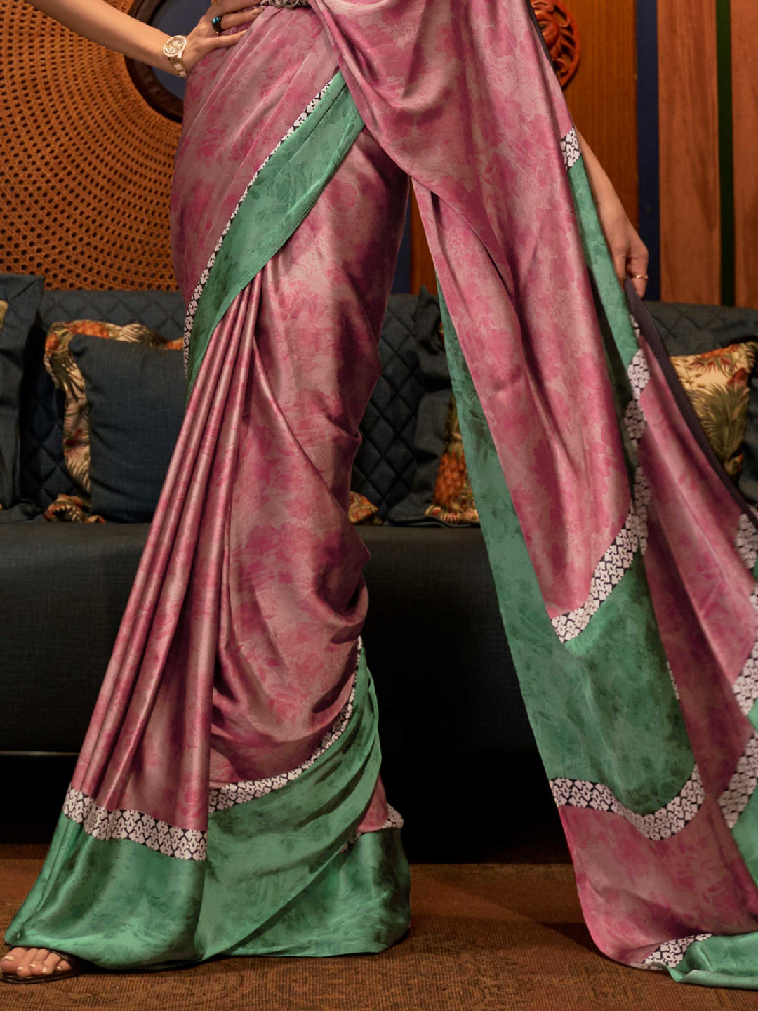 Wine Bollywood Crepe Saree with Stylish Digital Print