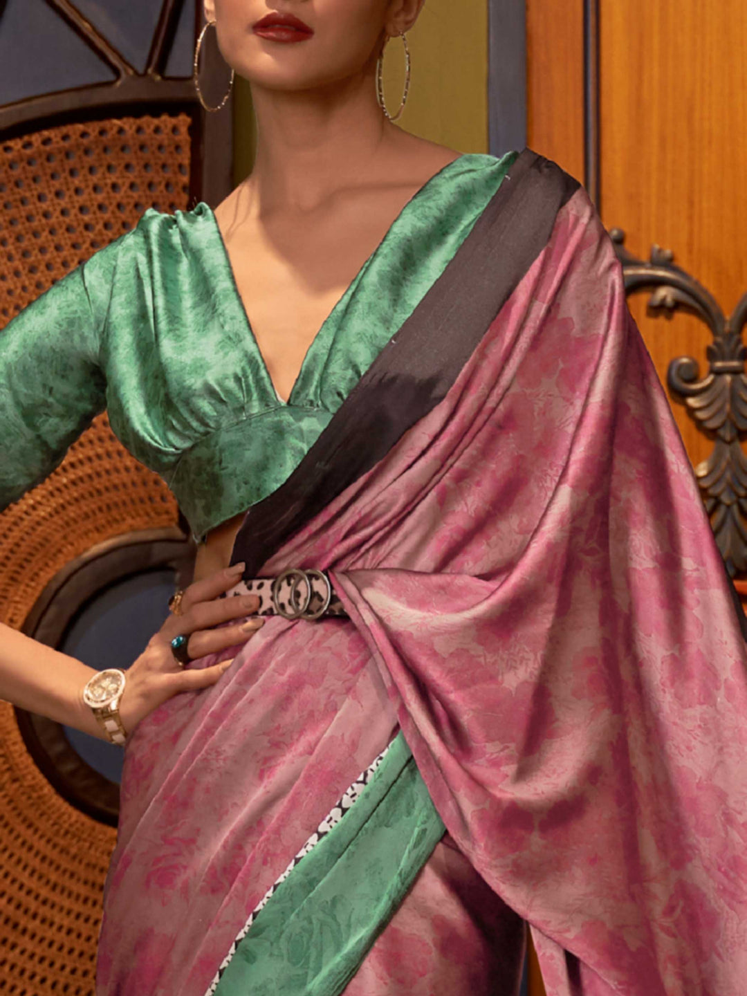 Wine Bollywood Crepe Saree with Stylish Digital Print