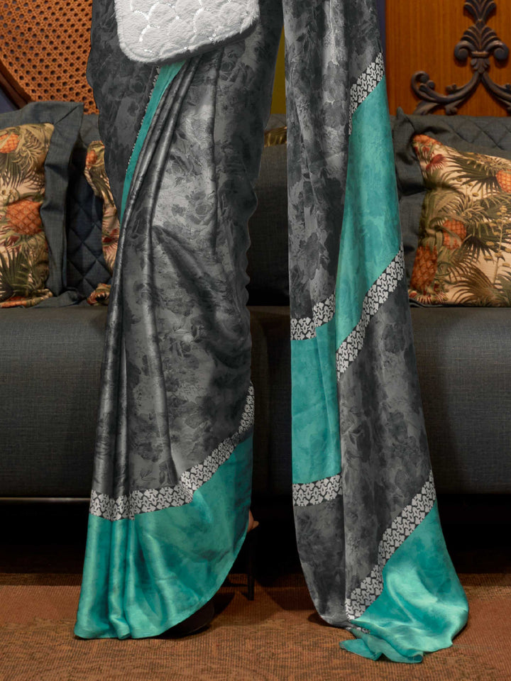 Ash Grey Bollywood Crepe Saree with Stylish Digital Print