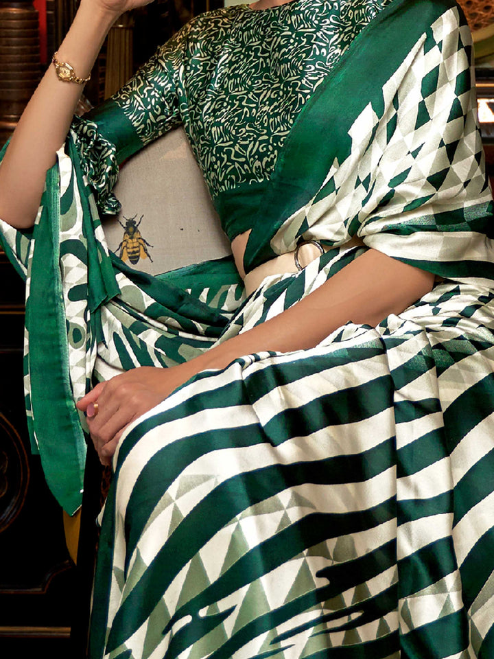 Brunswick Green Crepe Saree with Digital Print