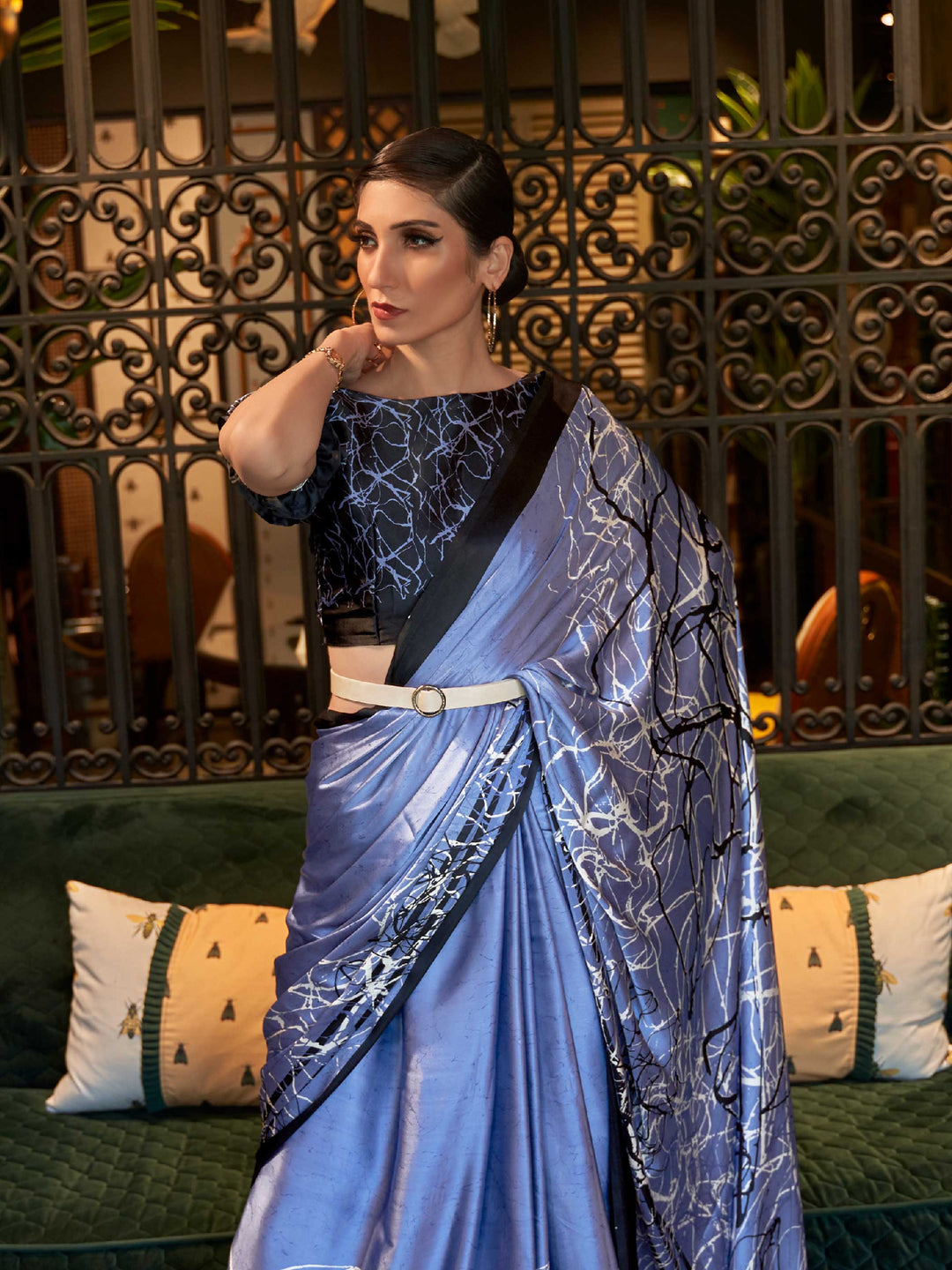 Carolina Blue Bollywood Crepe Saree with Digital Print