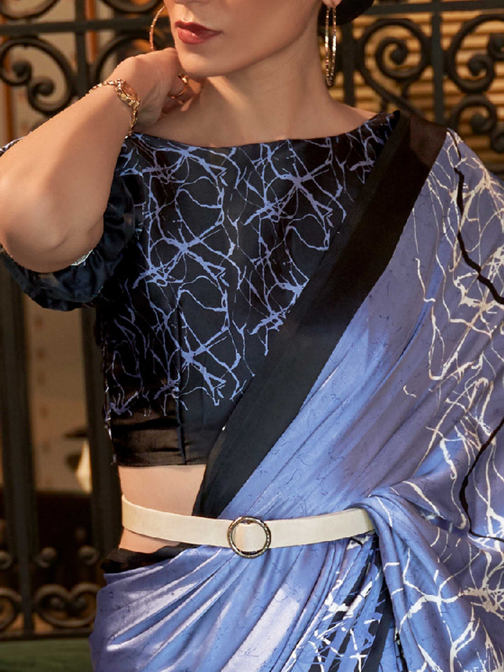 Carolina Blue Bollywood Crepe Saree with Digital Print