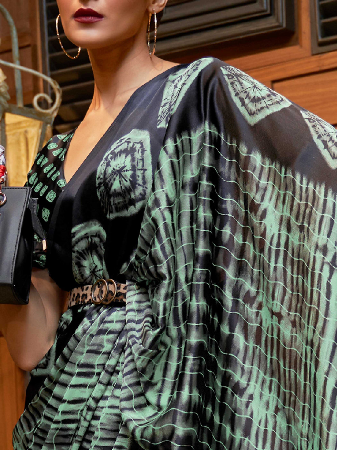 Moss Green Bollywood Crepe Saree Digitally Printed