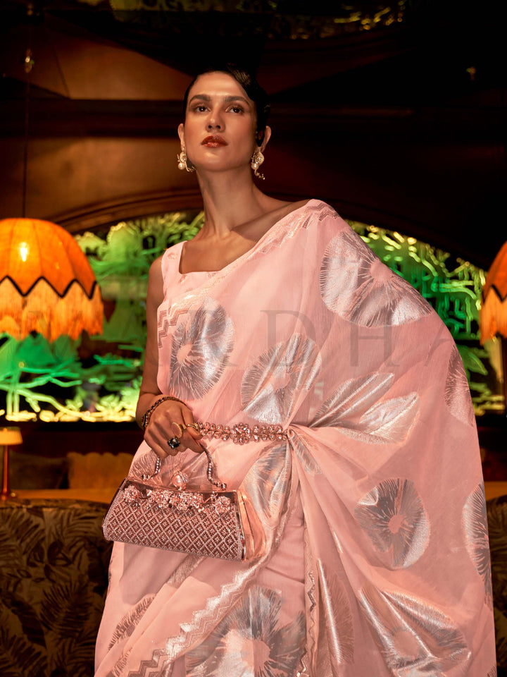 organza saree sheer saree silver motif saree lightweight drape feather feel saree cocktail party saree silver organza organza for reception trendy organza saree pastel saree for haldi statement saree for shoots minimalist ethnic wear partywear saree designer saree online modern bridal saree pastel ethnic wear translucent saree elegant wedding saree satin-organza finish organza with woven motifs