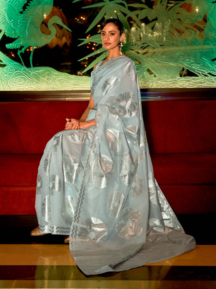 organza saree sheer saree silver motif saree lightweight drape feather feel saree cocktail party saree silver organza organza for reception trendy organza saree pastel saree for haldi statement saree for shoots minimalist ethnic wear partywear saree designer saree online modern bridal saree pastel ethnic wear translucent saree elegant wedding saree satin-organza finish organza with woven motifs