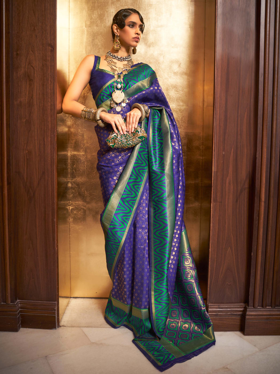Royal Blue Kanjivaram Silk Saree with Woven Zari Work – House of