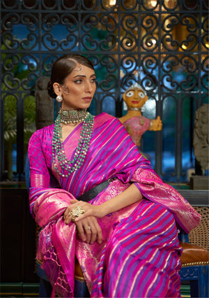 This Magenta–Royal Blue Satin Silk saree features exquisite zari weave, designed for weddings, festive events, and cultural celebrations. Ideal for graceful draping and traditional styling. SKU 287002. This Magenta–Royal Blue Satin Silk saree features exquisite zari weave, designed for weddings, festive events, and cultural celebrations. Ideal for graceful draping and traditional styling. SKU 287002.