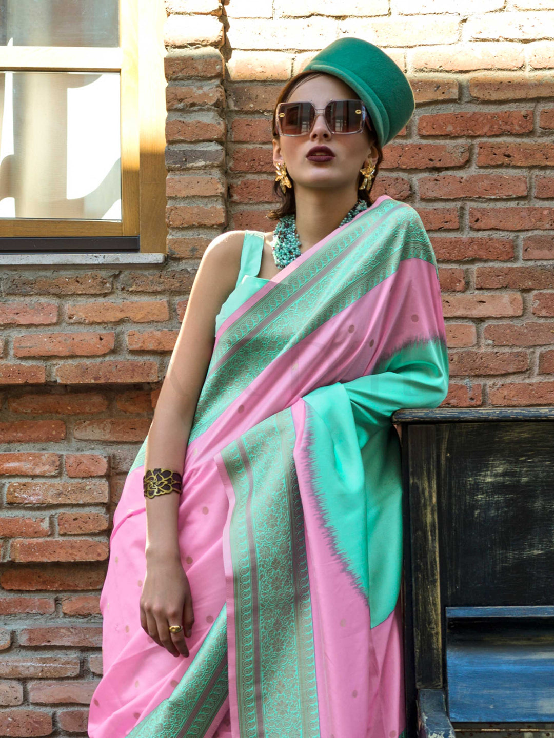Blush Pink & Mint Green Soft Silk Handloom Saree with Embroidered Border Wedding Special
