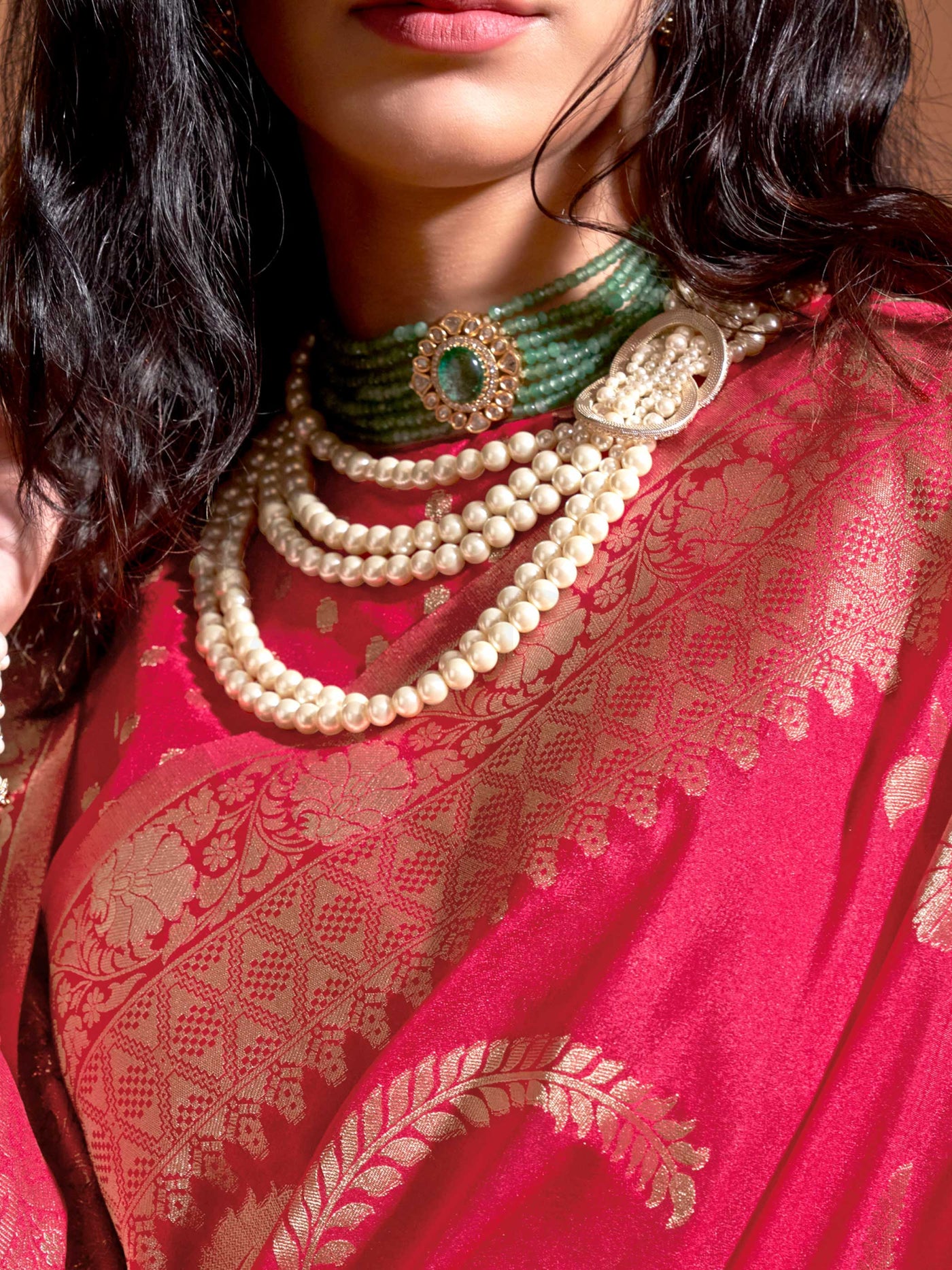 Rani Pink Georgette Handloom Saree with Gold Zari Detailing