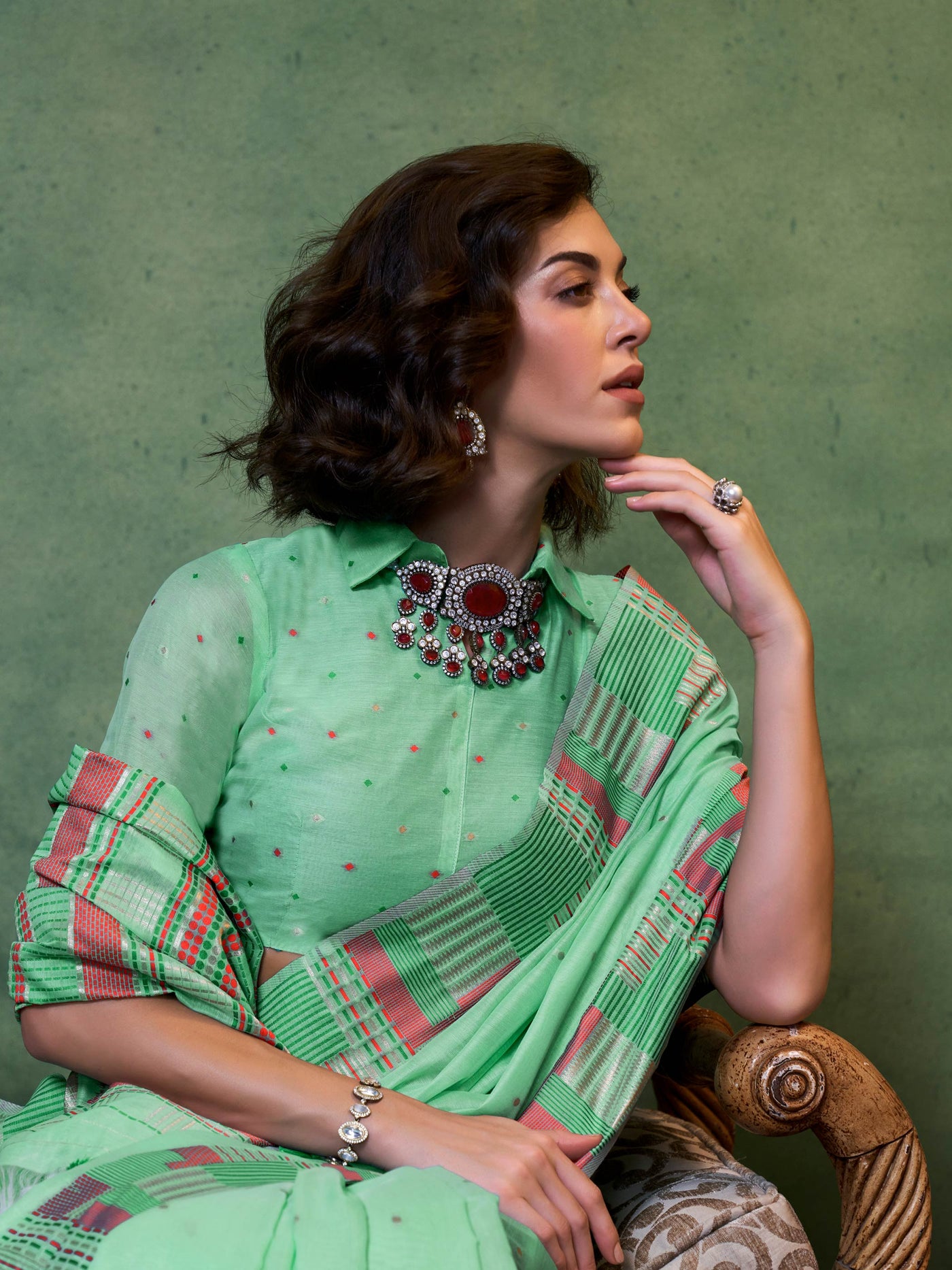 mint green cotton saree floral woven saree lightweight festive saree breathable summer saree cotton spun saree with pallu design