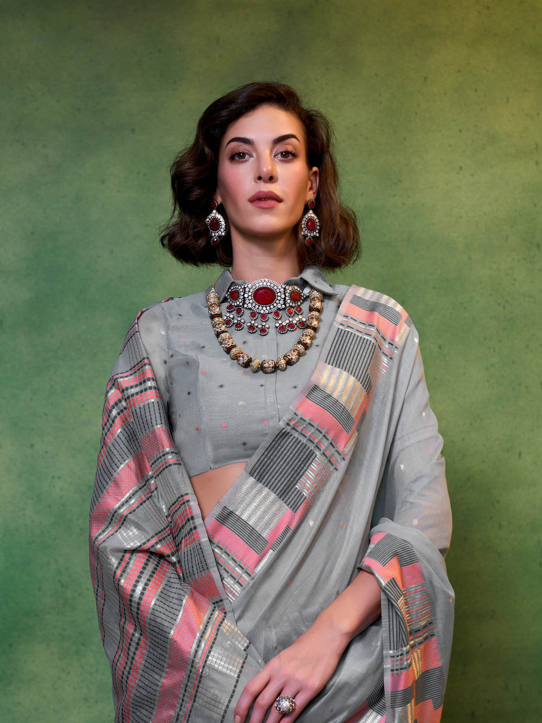 dusty blue saree cotton floral border soft woven saree for events