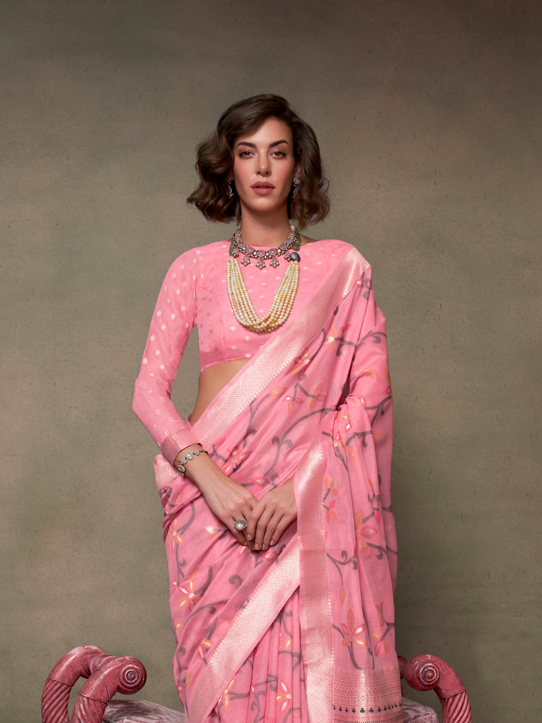 Blush Pink Lightweight Cotton Woven Saree