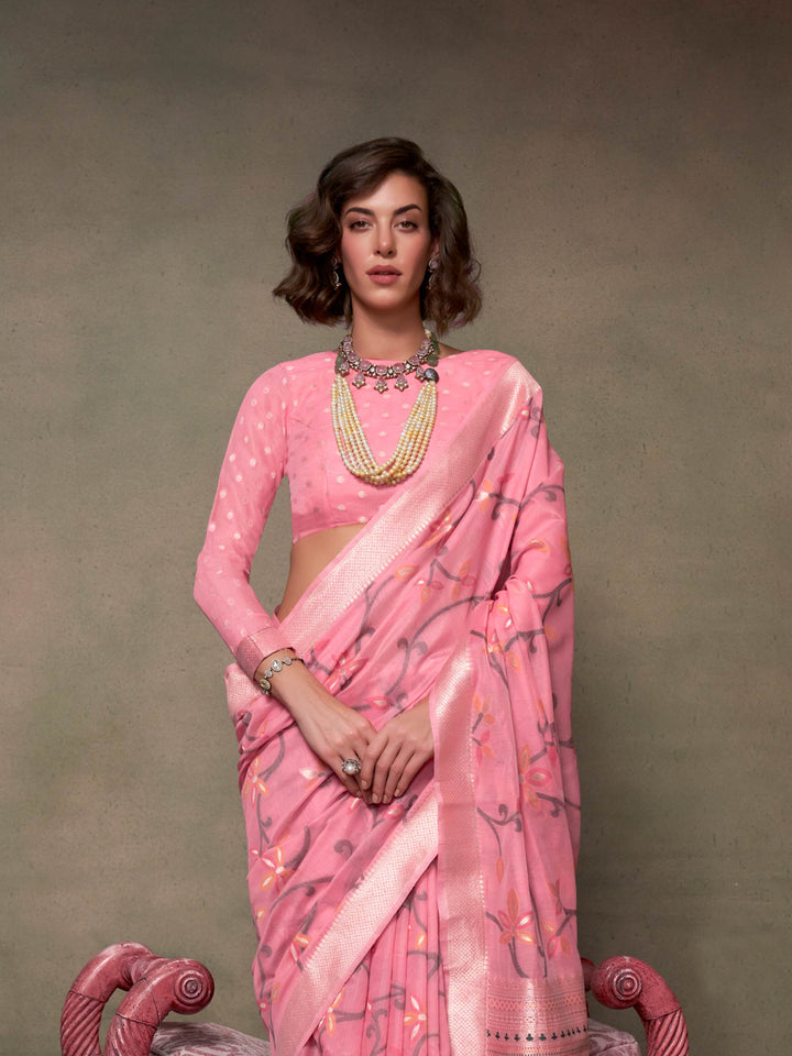 Blush Pink Lightweight Cotton Woven Saree