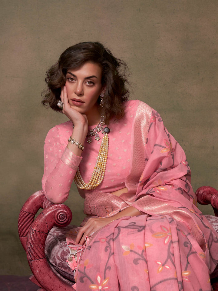 Blush Pink Lightweight Cotton Woven Saree