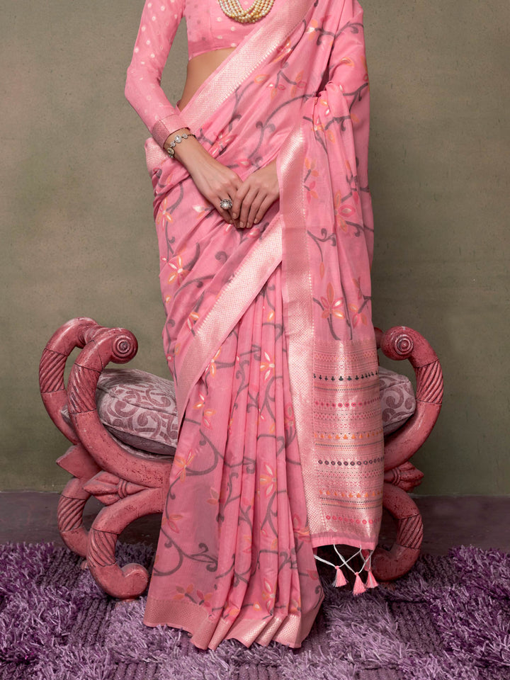 Blush Pink Lightweight Cotton Woven Saree