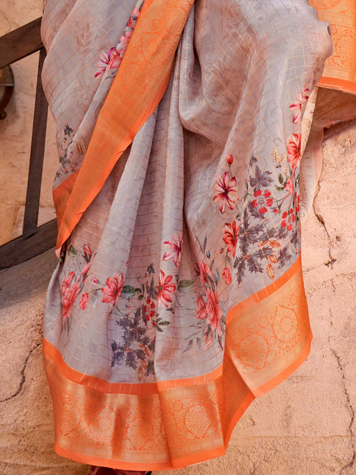 feathersoft saree floral print saree festive saree grid checks saree partywear drape floral saree for wedding printed pallu saree georgette feel saree lightweight ethnic wear floral silk saree modern wedding saree sangeet look saree haldi function saree saree for mehendi pastel print saree vibrant drape for party trending 2025 sarees printed border saree summer-friendly ethnic wear glam saree looks