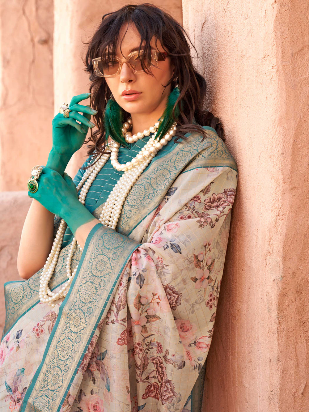 This Ivory Beige–Olive Green FeatherSoft saree features stunning printed floral work with floral detailing and grid textures, ideal for festive evenings and cocktail-ready styling. Designed for lightweight elegance and statement draping. SKU 376004. This Ivory Beige–Olive Green FeatherSoft saree features stunning printed floral work with floral detailing and grid textures, ideal for festive evenings and cocktail-ready styling. Designed for lightweight elegance and statement draping. SKU 376004.