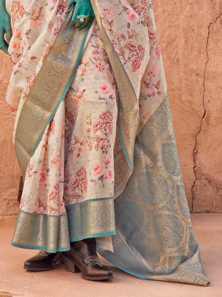 feathersoft saree floral print saree festive saree grid checks saree partywear drape floral saree for wedding printed pallu saree georgette feel saree lightweight ethnic wear floral silk saree modern wedding saree sangeet look saree haldi function saree saree for mehendi pastel print saree vibrant drape for party trending 2025 sarees printed border saree summer-friendly ethnic wear glam saree looks