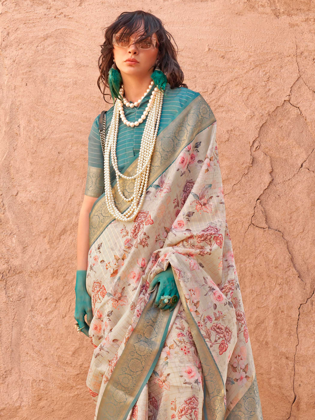 This Ivory Beige–Olive Green FeatherSoft saree features stunning printed floral work with floral detailing and grid textures, ideal for festive evenings and cocktail-ready styling. Designed for lightweight elegance and statement draping. SKU 376004. This Ivory Beige–Olive Green FeatherSoft saree features stunning printed floral work with floral detailing and grid textures, ideal for festive evenings and cocktail-ready styling. Designed for lightweight elegance and statement draping. SKU 376004.