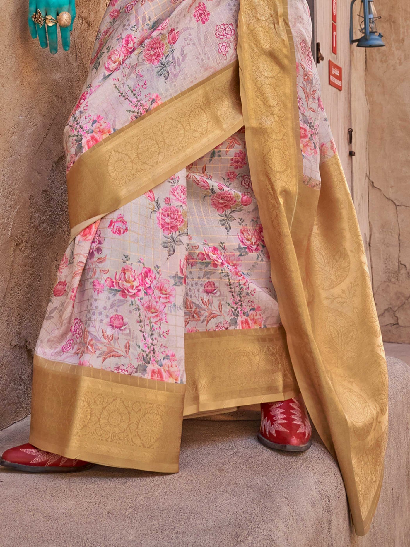 feathersoft saree floral print saree festive saree grid checks saree partywear drape floral saree for wedding printed pallu saree georgette feel saree lightweight ethnic wear floral silk saree modern wedding saree sangeet look saree haldi function saree saree for mehendi pastel print saree vibrant drape for party trending 2025 sarees printed border saree summer-friendly ethnic wear glam saree looks