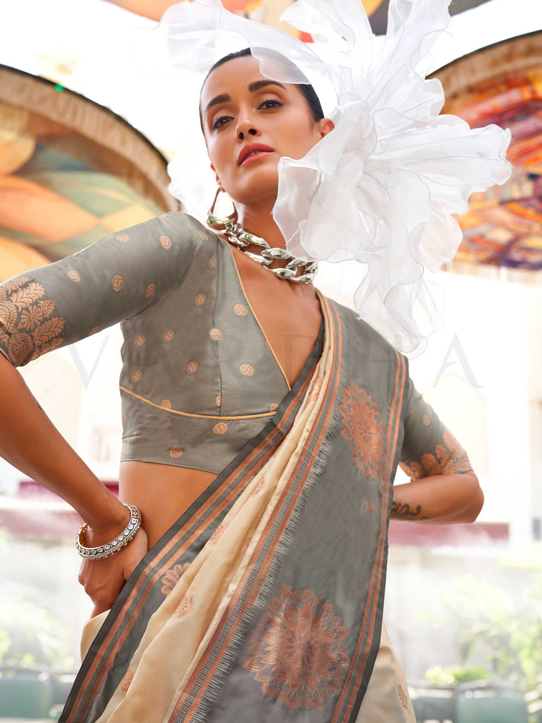 satin silk saree two tone saree zari border saree festive wear saree mandala woven saree contrast pallu saree vibrant ethnic saree luxurious party saree