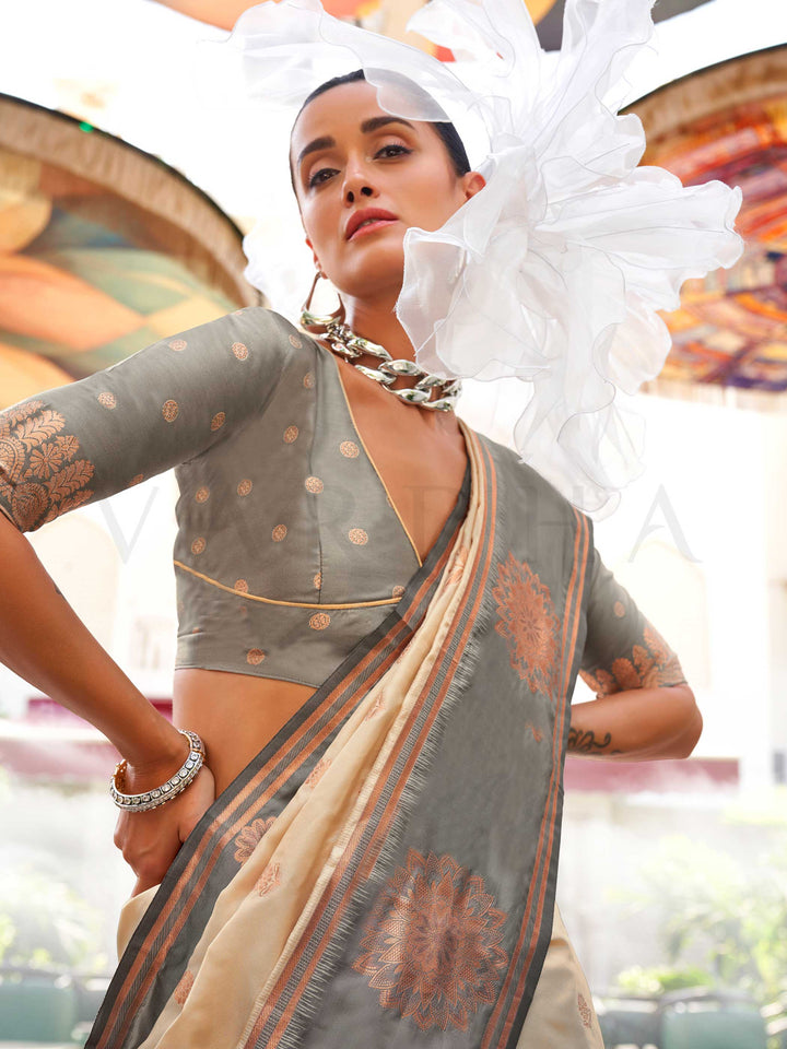 satin silk saree two tone saree zari border saree festive wear saree mandala woven saree contrast pallu saree vibrant ethnic saree luxurious party saree