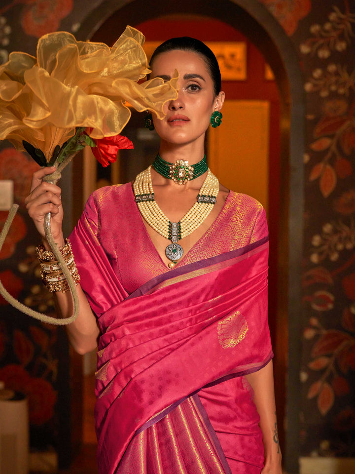 Banarasi Sarees Satin Silk Sarees Purple Reception Wedding Purple Kaakshi Purple Rose Gold