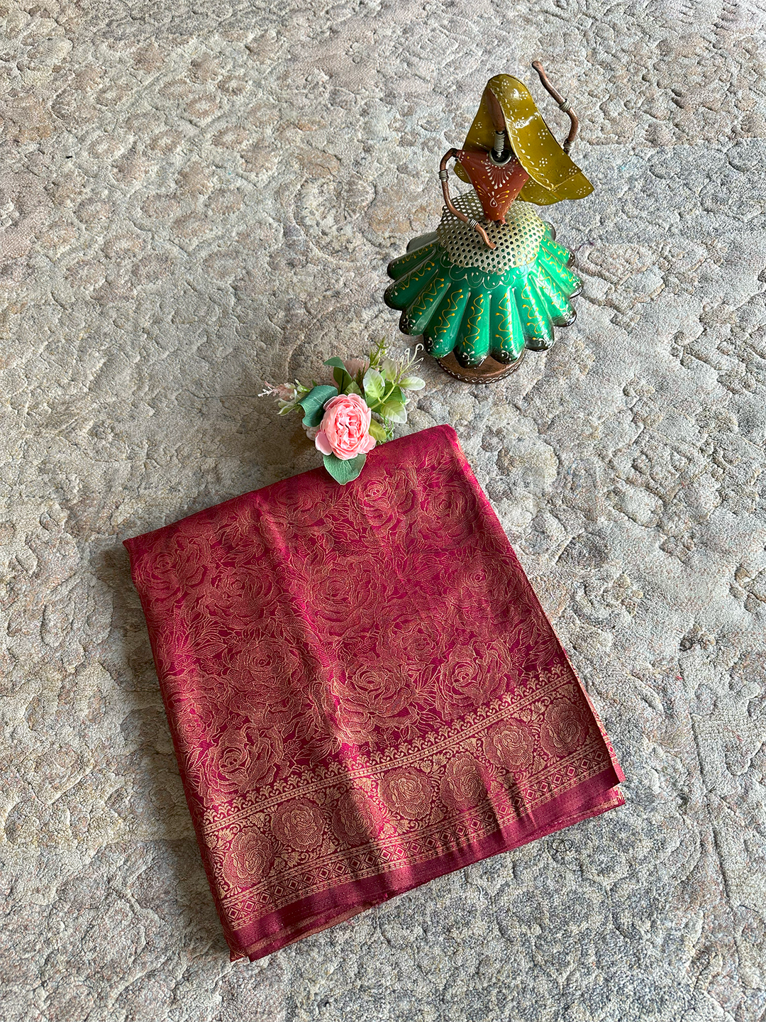 Venetian Maroon Golden Zari Kanjivaram Silk Saree