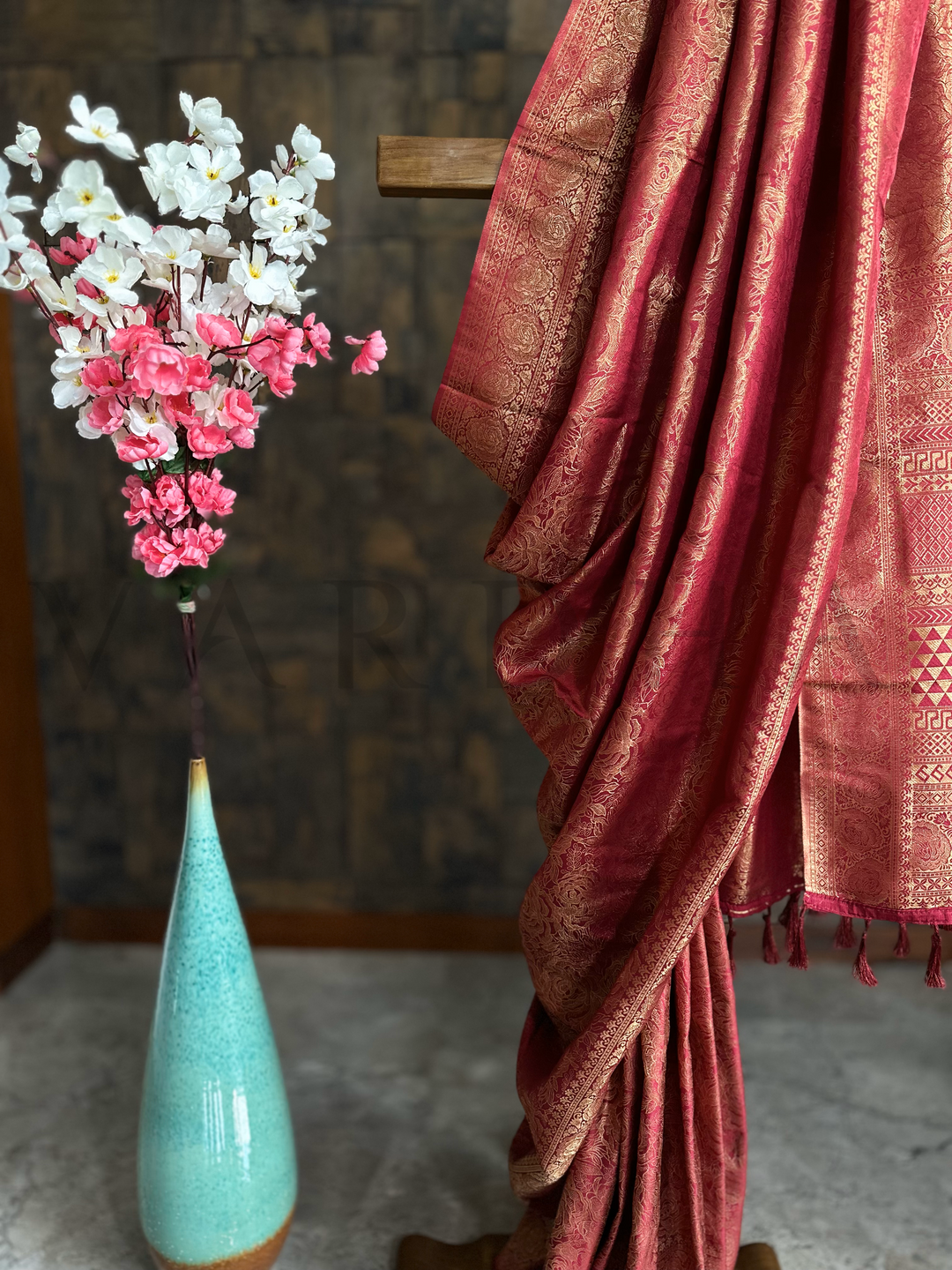 Venetian Maroon Golden Zari Kanjivaram Silk Saree