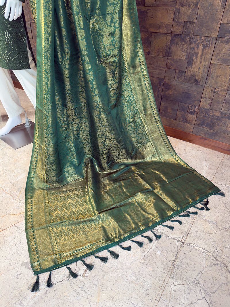 Green Kanjivaram Silk Saree &amp; Viscose Sequin Kurta Ethnic Couple Set House of Vardha