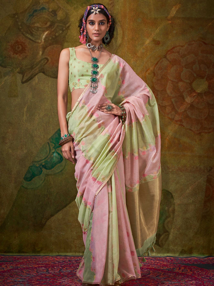 Blush Pink Lightweight Cotton Saree with Printed Design